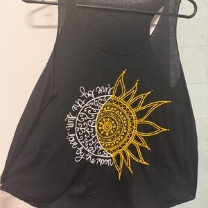 Celestial Black Tank Top with Sun and Moon Design